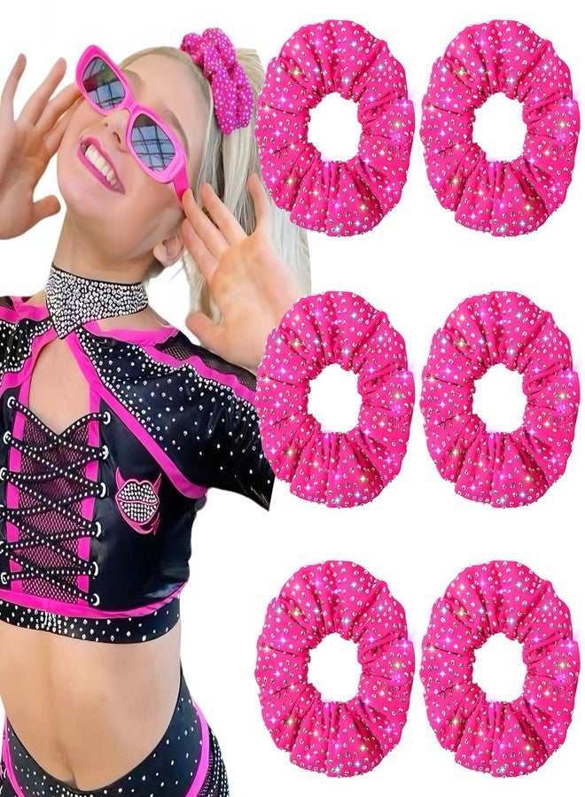 CEELGON 6 PCS Glitter Hot Pink Rhinestone Scrunchies for Cheer Competition Sparkly Cheerleading Scrunchie Hair Accessories Elastic Band for Cheerleaders Girls (Hot Pink) - Image 1